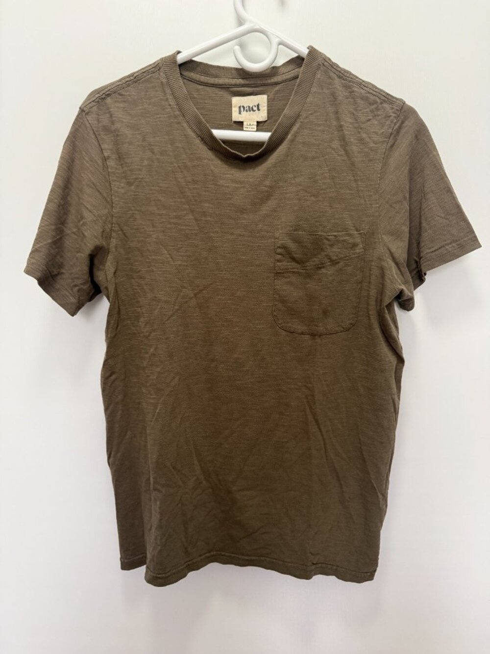 Pact Pocket T-Shirt Olive Green Crew Neck Size S